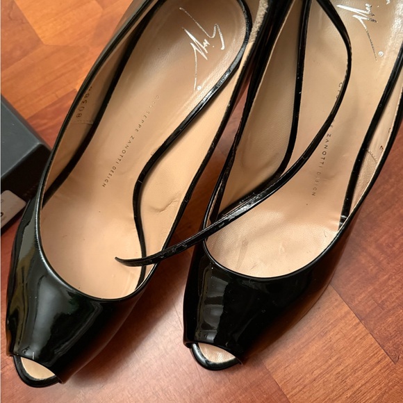 Giuseppe Zanotti Shoes - Giuseppe Zanotti Black Patent Peep Toe Heels
